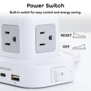 Merkury Innovations Modular Power Tower Power Strip, 14 AC Outlets, 6 USB Ports with 4 USB-C PD 20W, 900-Joule Surge Protector, 4ft Cord, Black