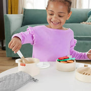 Fisher-Price HXT83 19 Pieces Wooden Pots & Pans Set for Preschool Kitchen Pretend Play