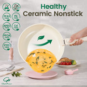 Chef Power Ceramic Nonstick Cookware Set, 19 Piece, Detachable Handle, Induction Compatible, Oven and Dishwasher Safe, Light Pink