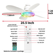 DNXNIAIFY Ceiling Fan with Light, 20.5 in ABS Crystal Blades, Multi-Color RGB LED, White