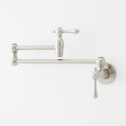 Signature Hardware Pot Filler Faucet, Double Handle, Wall Mounted Retractable Swing Spout, Polished Nickel, 4.6 GPM, 954008