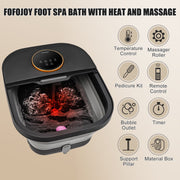 FOFOJY Collapsible Foot Spa with Heated Massage Rollers, Bubble Function, Temperature Control, Remote Control, Pedicure Kit, Black