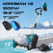 RELOIVE Cordless Snow Shovel, 21V Brushless Copper Motor, 12.2-Inch Clearing Width, Dual 4.0Ah Batteries, Adjustable Handle