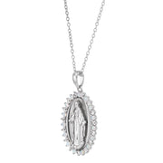 Brilliance Fine Jewelry CJ4289H8H9SG0 Created Opal White Sapphire Oval Mary Pendant in Sterling Silver w/18
