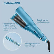 BaBylissPRO Nano Titanium Compact Ionic Deep Waver Hair Waving Iron, Blue, 3 Heat Settings, Ultra-Lightweight Design, BNTMDWUC