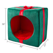 Vibrant Life Holiday Gift Extra Large Pet Bed, Green Corduroy Cube with Red Bow, 36 in x 27 in x 36 in
