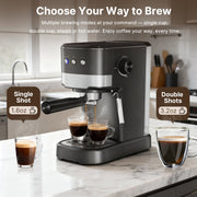 NICWIN Espresso Machine 15 Bar, Professional Espresso Maker with 70C Steam Wand, Auto Milk Frother, 1.2L Removable Water Tank, Black Matte Finish, CM-8502D
