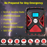 Eton Quest Hand Crank NOAA Weather Radio, All Band AM/FM Shortwave, Bluetooth Speaker, Solar and USB-C Charging, LED Flashlight, Ambient Light with SOS Alarm, Red and Black