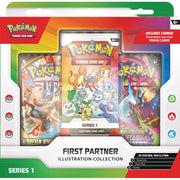 Pokemon Pokmon TCG First Partner Illustration Collection Series 1 Collectible Card Game Booster Packs with 3 Promo Cards and Sticker Sheet, Multi-Color, 10-10358-108