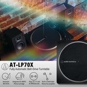 Audio-Technica AT-LP70X-BZ Fully Automatic Belt-Drive Turntable Bundle with Samson SAM30 3-Inch Powered Studio Monitors, Black and Bronze