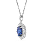 Brilliance Fine Jewelry 67640SS00M08 Sterling Silver Created Blue Sapphire & CZ Baguette Pendant on an 18