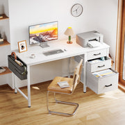 Casacomoda Computer Desk with Fabric Drawers and File Cabinet, Reversible Design, White