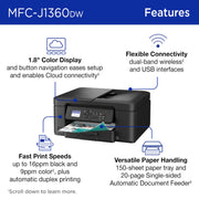 Brother Work Smart 1360 Wireless Color Inkjet All-in-One Printer with Automatic Duplex Printing, 1.8