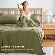 AiAngu Bamboo California King Sheet Set, Luxury Soft 4 Pieces with 16in Deep Pocket, Sage Green, AIABMSJTCKSG