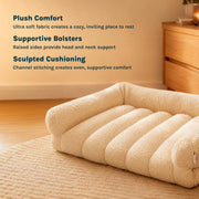 SportPet Designs Large Sherpa Bolster Couch Pet Bed, Plush Sofa Style Lounger, Removable Machine Washable Cover, Anti-Slip Bottom, Thick Supportive Foam Base, Beige, 35 x 25.5 x 8 in, 22133077