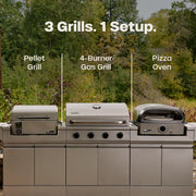 TYTUS Modular Grilling Collection Outdoor Kitchen Island with Anaheim 4-Burner Gas Grill, Emberwood Pellet Smoker, Emberwood Pizza Oven, Gray