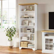 IRONCK 71 Inch Tall 6 Tier Wood Bookcase with Oak and White Finish, MDF Melamine Shelving Unit for Home Office Bedroom Living Room