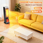 WLRETMCI Tower Space Heater, 2000W Ceramic Electric Heater with Remote, Thermostat, 70 Oscillation, 3D Flame Effect, ECO Mode, Black