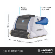 Hayward TigerShark QC Robotic Automatic Pool Cleaner, 19.7 in, Quick Clean Cycle, Energy Efficient, W3RC9990CUB