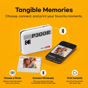 Kodak Mini 3 Retro Portable Photo Printer, 4PASS Dye Sublimation, Bluetooth Wireless, Battery Powered, White, 68 Sheets Bundle P300RW 30BNDL