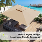 FUNDAZE Cantilever Patio Umbrella, 10x10ft Square Canopy, UV Resistant Waterproof Polyester, Crank Opening, Freestanding Cross Base, Beige