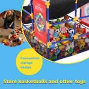 COCLUB 2in1 Indoor Kids Basketball Hoop Set with Dual Hoops, Electronic Scoreboard, LED Lights, 6 Basketballs and Sticky Balls for Ages 3-6