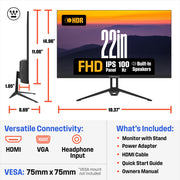 Westinghouse 22 Inch Full HD IPS Monitor, 100Hz Refresh Rate, 1ms Response, HDR, Adaptive Sync, Built-In Speakers, HDMI & VGA, WH22FA9600