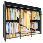 Ulifhome Heavy Duty Closet Organizer System, Adjustable Freestanding Clothes Rack with Zippered Dustproof Cover, 960 lb Capacity, 71 in W x 76.5 in H, Black/Grey, ULIF-E14C-Black
