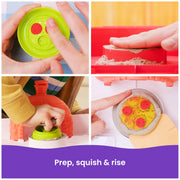 Spin Master Kinetic Sand SquishPizza Playset with 1lb Multicolored Sand, 5 Tools, Portable Pizza Oven Case