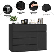 Homfa FPB-374 5 Drawer Dresser with Door, Black