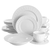 Elama Charlotte 20 Piece Porcelain Dinnerware Set, White, Microwave and Dishwasher Safe