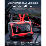 Gooloo A3 Portable Car Jump Starter with 3000A Peak Current, Built-In 150PSI Digital Tire Inflator, 12V Car Battery Charger Booster, LED Flashlight, Power Bank