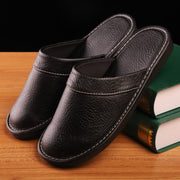 VoyageMartZenithTrend Classic Leather Slippers, Premium Black Microfiber, Skid-Resistant EVA Sole, Ergonomic Thong Design, Medium Width, Slip-On