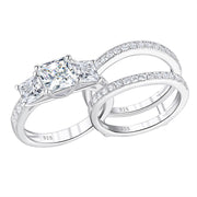 SHELOVES Jewelry BR1187_SS_9 1.9 Carat Three-Stone Princess Cut Cubic Zirconia Wedding Ring Set, Size 9
