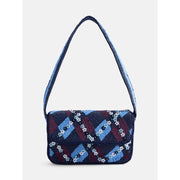 Free Assembly Women's Beaded Argyle Flap Shoulder Bag, Blue, Magnetic Closure, 9.75 in Strap Drop