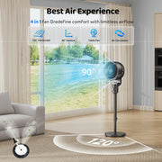 TASKBAY Pedestal Fan, Quiet 12-Inch Air Circulator, 120+90 Omni-Directional Oscillation, Height Adjustable 35.8-42.5 in, Mechanical Knob Control, Black, PF006