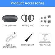 KIBVOE Rechargeable In-Ear Sound Amplifier, 16-Channel DSP, Noise Cancelling, Magnetic Charging Case, Black, LK-202213