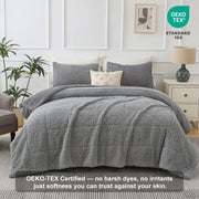 Jessy Home 3 Piece Fleece Comforter Set, Double-Sided Soft Fleece and Sherpa, Gray, Queen Size with 2 Pillowcases