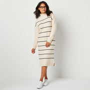 Abbott Elementary, Volume 1 Abbott Elementary Womens Long Sleeve Midi Sweater Dress - OATMEAL BLACK STRIPE MEDIUM