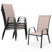 FUNDAZE Outdoor Dining Chairs Set of 4, Stackable Patio Dining Chairs with Armrest, Brown Fabric, Rustproof Steel Frame, High Back, Space Saving Design