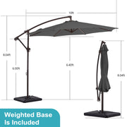 FUNDAZE 10ft Heavy Duty Cantilever Patio Umbrella with Weighted Base, Gray, Round Canopy, Crank Lift, Adjustable Tilt