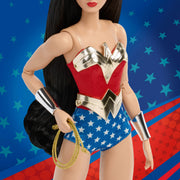 Mattel Barbie Wonder Woman Doll, Collectible with Red and Blue Star-Spangled Tank Suit, Golden Accessories, Lasso of Truth, Doll Stand, JBJ36