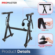 Promaster Adjustable Z-Style Piano Keyboard Stand, Height Adjustable 20-34in, Foam-Padded Arms, Black, PRMSKEY44