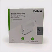 Belkin WCY011dqWH BoostCharge Dual USB-C Wall Charger w/PPS 60W, White