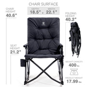 EVER ADVANCED Oversized Folding Rocking Camping Chair, Padded Cotton Fabric, Heavy-Duty Steel Frame, Supports 400 lb, Black