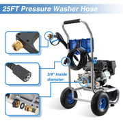 Efurden Gas Pressure Washer, 3500 PSI, 2.3 GPM, 209CC Engine, 4 Adjustable Nozzles, 25-Foot Hose, 11-Inch Wheels, Blue, MTPW01-WM