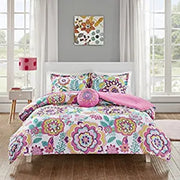 MI ZONE Camille Comforter Reversible Solid Medallion Flower Floral Printed Ultra Soft Down Alternative Hypoallergenic Microfiber Bedding-Set, Full/Queen, Pink