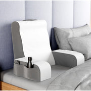 K2 Health Products Kolbs Reading Pillow, Full Support Solid Foam Backrest with Armrests, Removable Plush Velvet Cover, Side Pockets, Grey/White, Standard