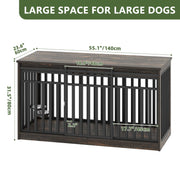 Uforic DVUforicqfEt2 55 Inch W Double Dog Crate Furniture With Sliding Barn Doors & Bowl