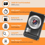 MARVUE Digital Camera, 5K UHD Video, 72MP Photography, Autofocus with Macro, 16X Digital Zoom, Integrated LED Fill Light, 2.8-Inch HD IPS Screen, White